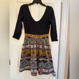 Maeve Black and Vibrant Paisley Long Sleeve Dress